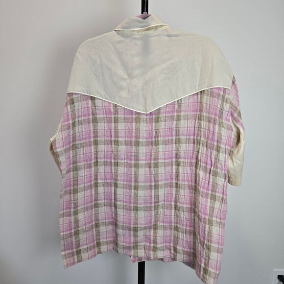 NWOT Nicholas Daley Linen Mento Patchwork Button Shirt Pink Beige Streetwear XL - Picture 5 of 8